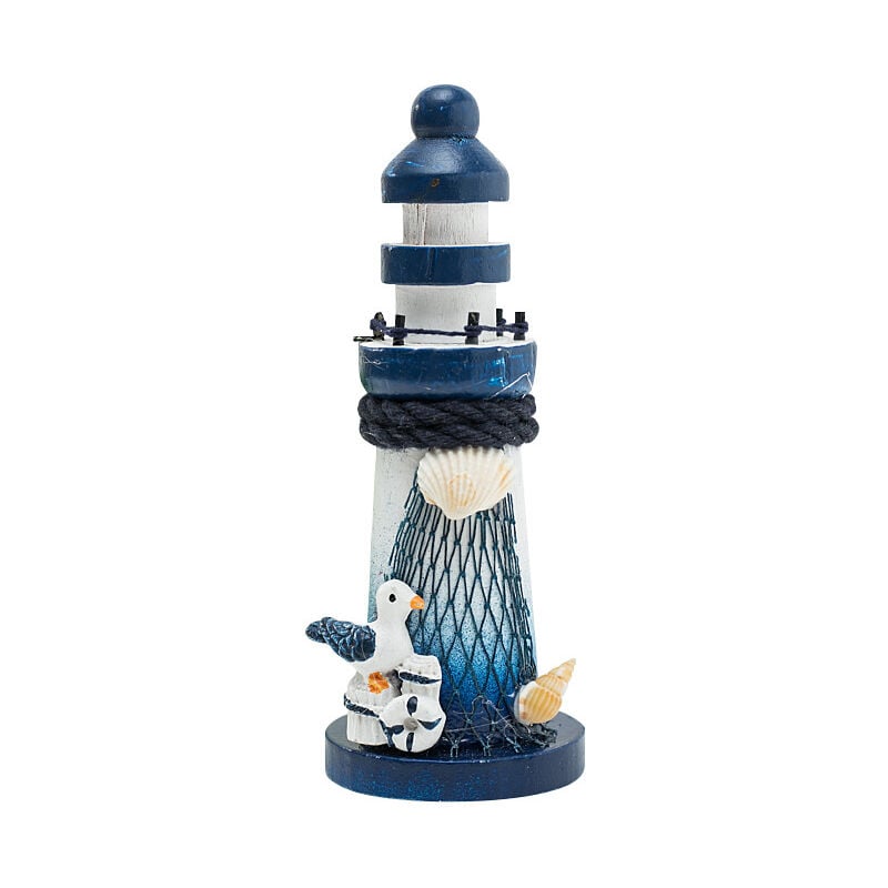 Mini Wooden Lighthouse Decor - Nautical Ornament with Seabird, 10cm - Marine Decoration in Mediterranean Style
