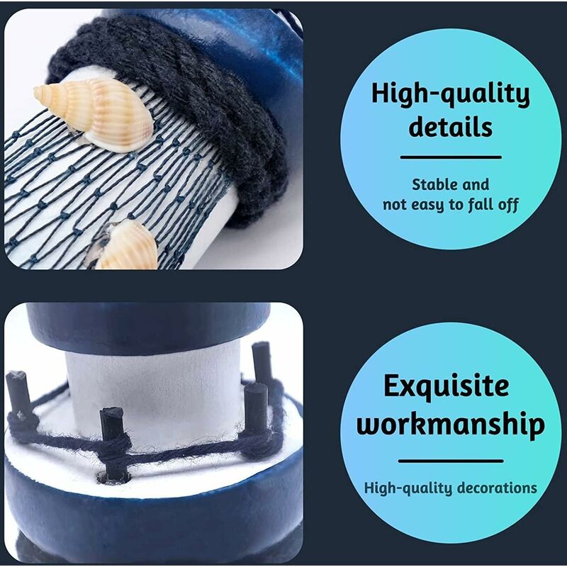 Mini Wooden Lighthouse Decor - Nautical Ornament with Seabird, 10cm - Marine Decoration in Mediterranean Style