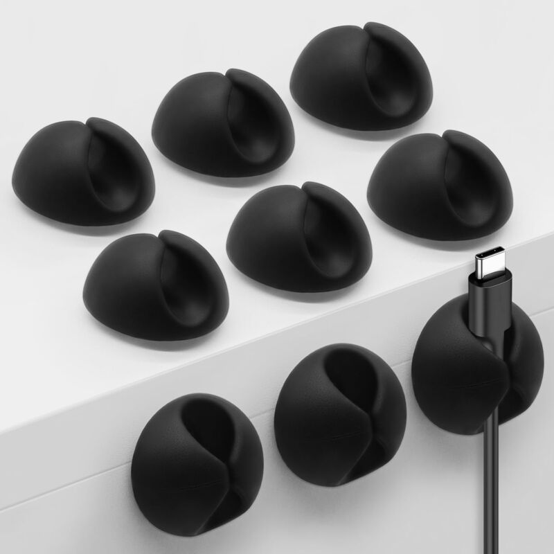 Black Self-Adhesive Cable Clips 10-Pack Single Port Cable Organizer Holder Wire Management