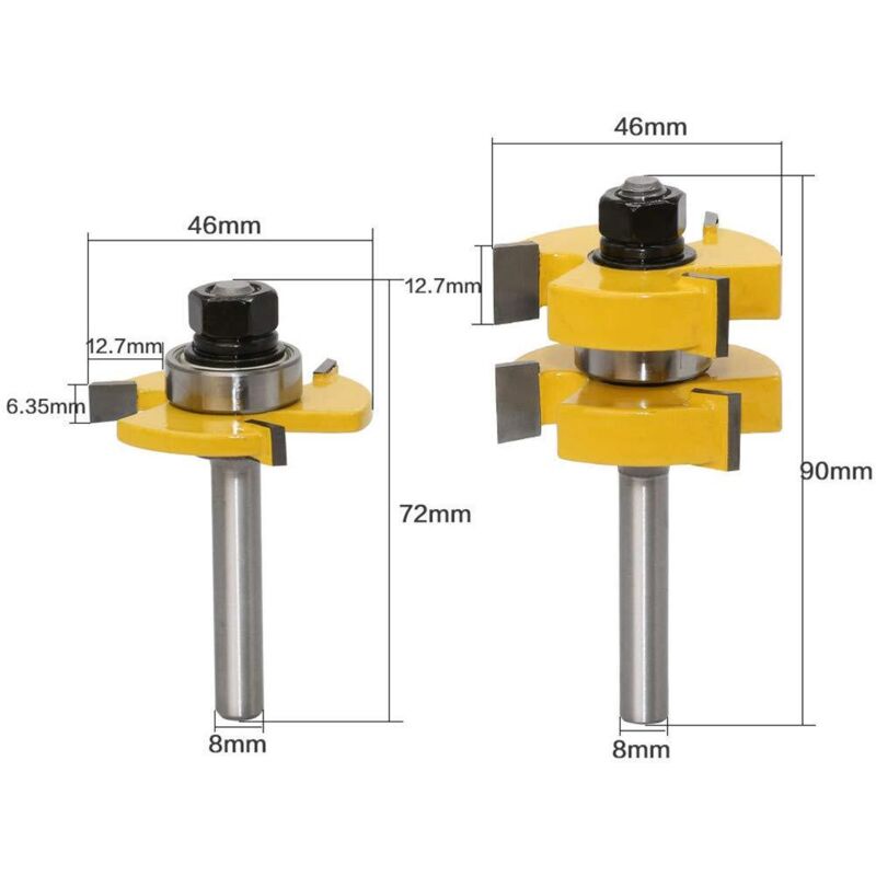 Woodworking Router Planer Set with 8 Handles, 2-Piece Tongue and Groove, 3-Groove T-Shank Compatible with 8mm