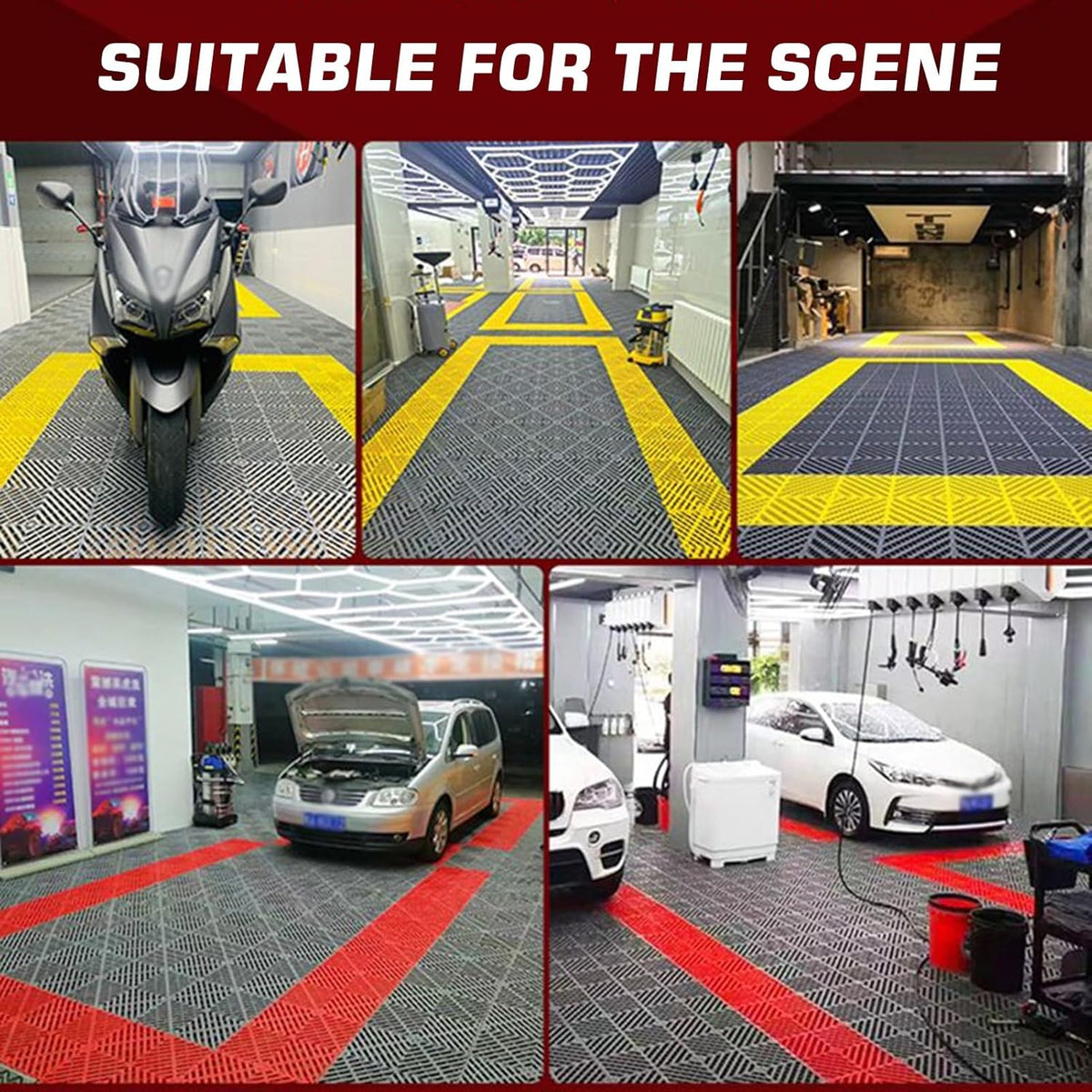 1.8 cm thick plastic interlocking floor tiles/grilles for car wash bays and car detailing shops - plastic divider mats - yellow （1pc）