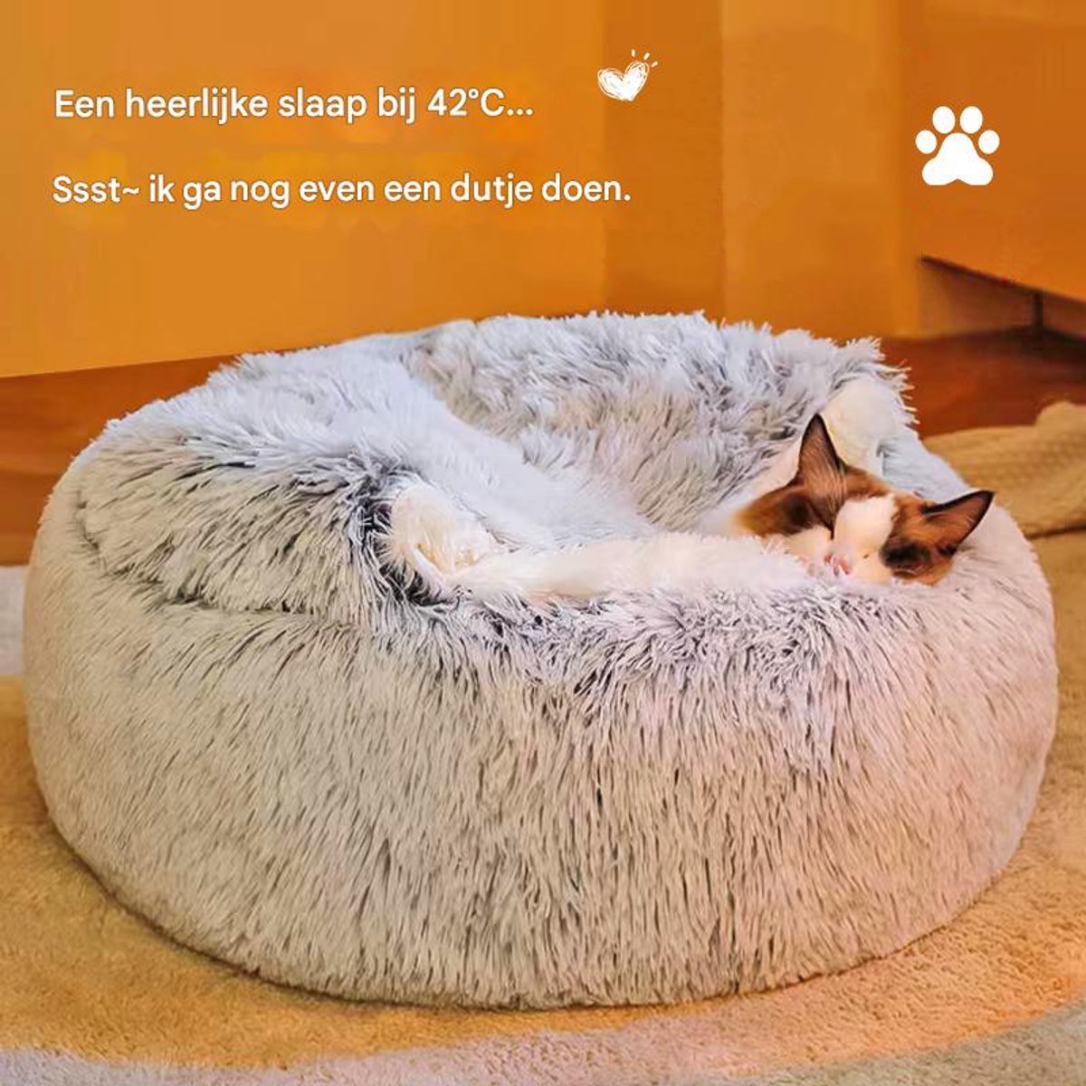Cat Bed - Cave Cat Basket 40cm - Calming and Anti-Anxiety - For Small Dogs/Cats - Donut - Gray and White