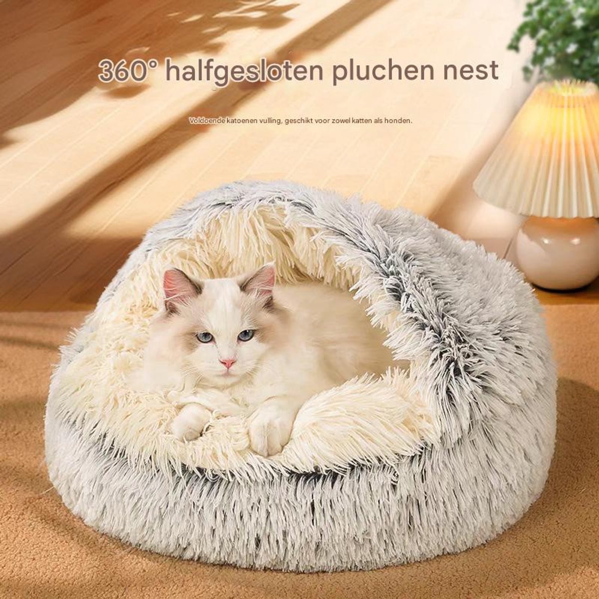 Cat Bed - Cave Cat Basket 40cm - Calming and Anti-Anxiety - For Small Dogs/Cats - Donut - Gray and White