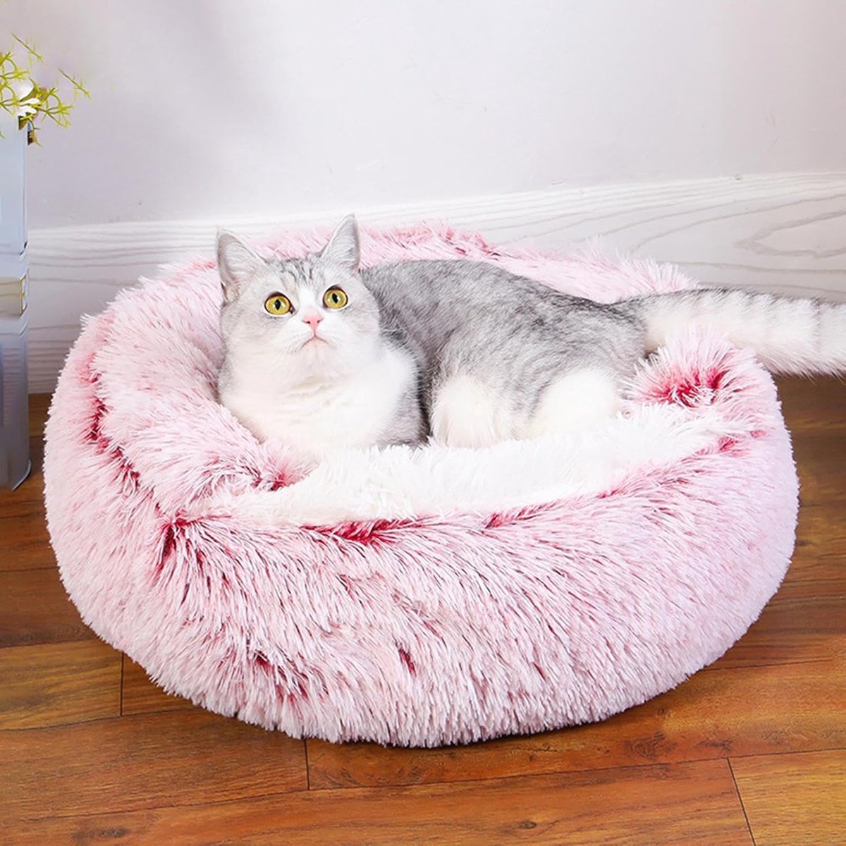 Cat Bed - Cave Cat Basket 40cm - Calming and Anti-Anxiety - For Small Dogs/Cats - Donut - Pink