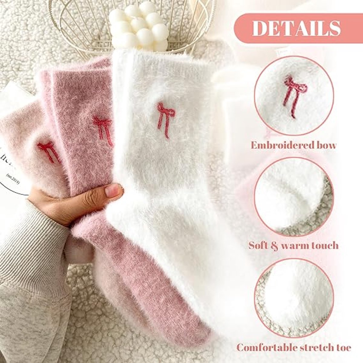 5 pairs of fleece socks for women - Comfortable lace-up socks - Warm winter socks - Thick fleece socks for home use - Warm winter socks - Soft sleeping socks - Lounge socks - Christmas gift - Birthday gift