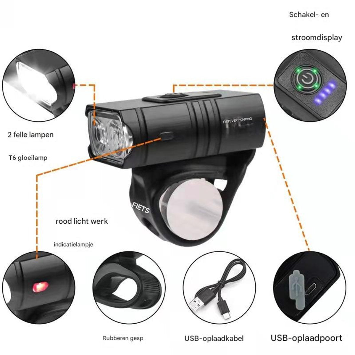 Bicycle Lights - Bicycle Headlights - Bicycle Rear Lights - Bicycle Lighting Sets - 6 Light Modes - USB Rechargeable - IPX5 Waterproof - Mountain Bike Lighting