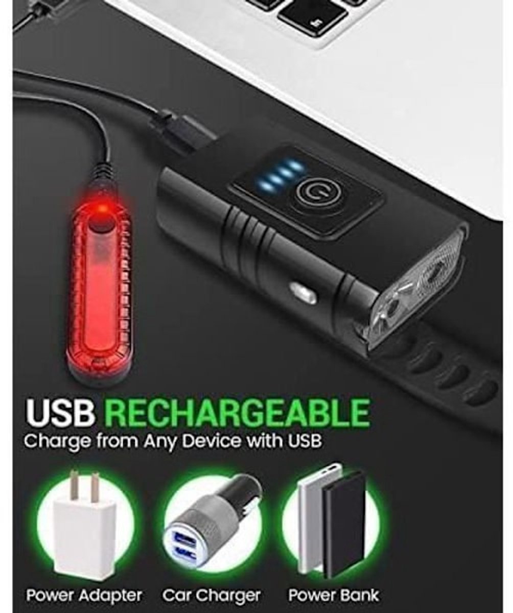 Bicycle Lights - Bicycle Headlights - Bicycle Rear Lights - Bicycle Lighting Sets - 6 Light Modes - USB Rechargeable - IPX5 Waterproof - Mountain Bike Lighting