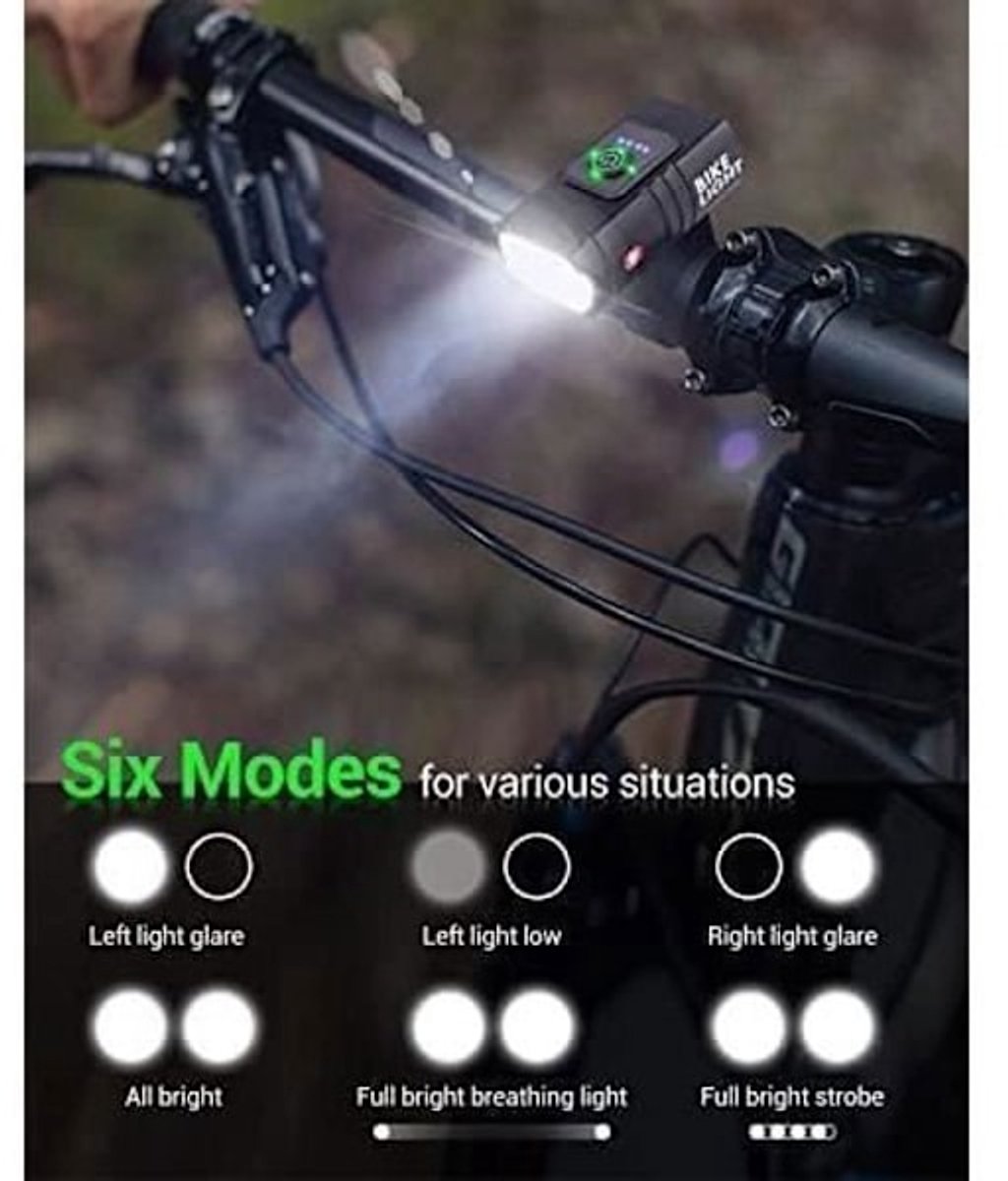 Bicycle Lights - Bicycle Headlights - Bicycle Rear Lights - Bicycle Lighting Sets - 6 Light Modes - USB Rechargeable - IPX5 Waterproof - Mountain Bike Lighting