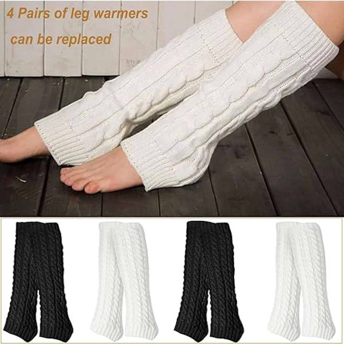 Women's Socks - Knitted Leg Warmers for Women - Winter Socks - Plain Striped Leg Warmers - Warm Winter Socks - Party Leg Warmers - 4-Pack