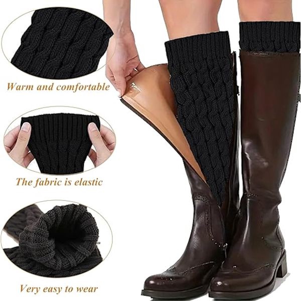 Women's Socks - Knitted Leg Warmers for Women - Winter Socks - Plain Striped Leg Warmers - Warm Winter Socks - Party Leg Warmers - 4-Pack