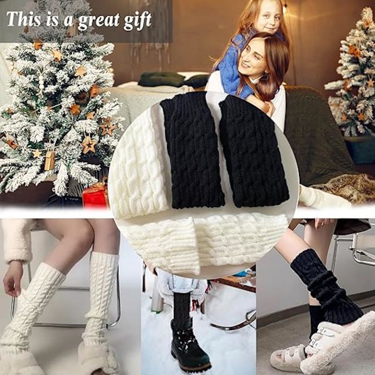 Women's Socks - Knitted Leg Warmers for Women - Winter Socks - Plain Striped Leg Warmers - Warm Winter Socks - Party Leg Warmers - 4-Pack