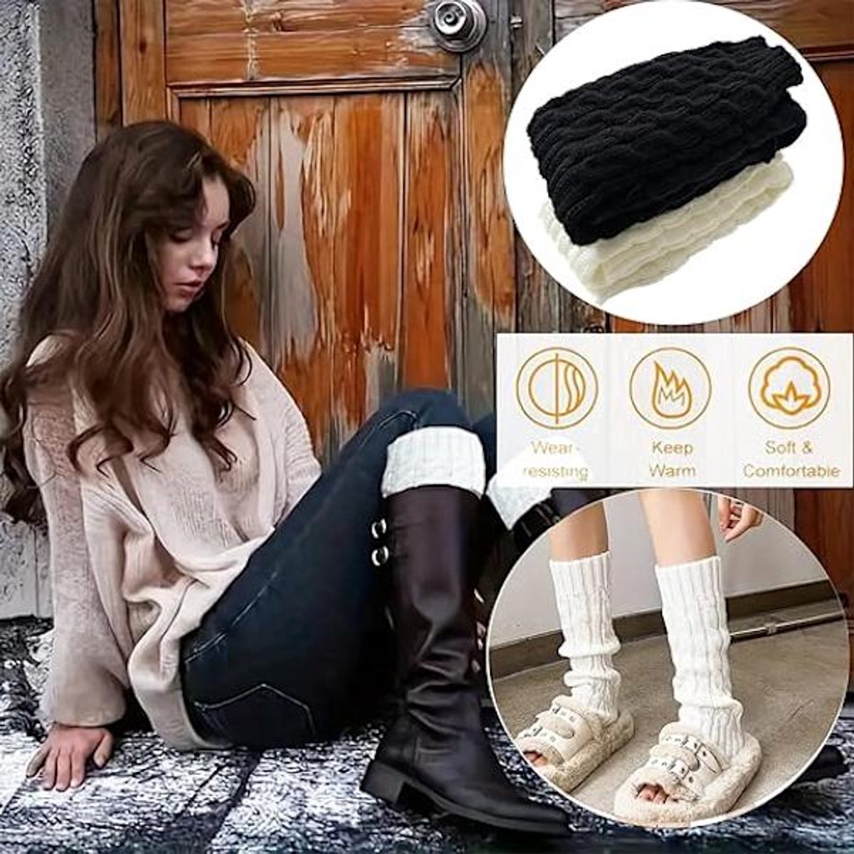 Women's Socks - Knitted Leg Warmers for Women - Winter Socks - Plain Striped Leg Warmers - Warm Winter Socks - Party Leg Warmers - 4-Pack