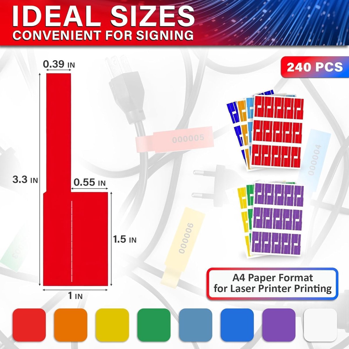 240 pcs Cable Labels, Waterproof Labels - Waterproof Wire Labels, Writable Stickers, Identification Labels, Wire Labels (8 sheets/sheet), Laser Printer Labels, Charger Labels