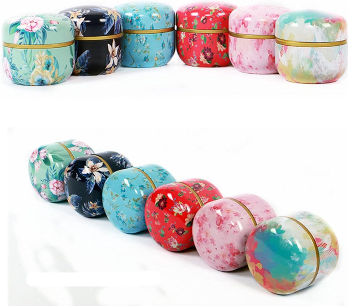 Tea Box | Tea Box - Round Tins - Vintage - 6-Pack - 10 oz Tea Box Loose Tea | Vintage style storage containers for loose tea and herbs, coffee beans, spices, and sugar - Style A