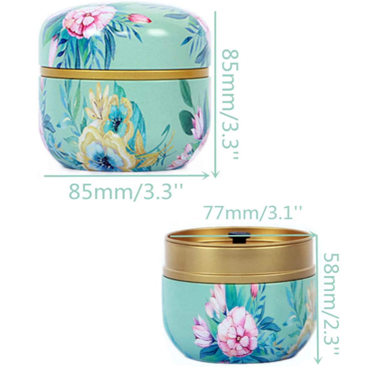 Tea Box | Tea Box - Round Tins - Vintage - 6-Pack - 10 oz Tea Box Loose Tea | Vintage style storage containers for loose tea and herbs, coffee beans, spices, and sugar - Style A