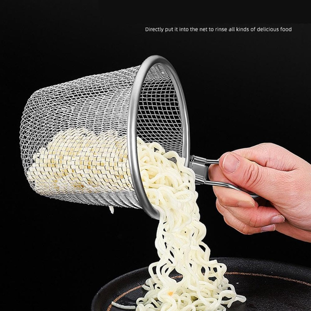 Stainless Steel Pasta Basket - Cooking Basket with Pasta Clamp - Hanging Strainer - Kitchen Utensils Suitable for Pasta, Ramen, Pho and Vegetables