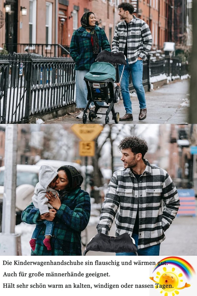 Fleece Stroller Gloves - Waterproof, Windproof, Frost-Resistant, Thickened and Warm - Winter Stroller Gloves (Black)