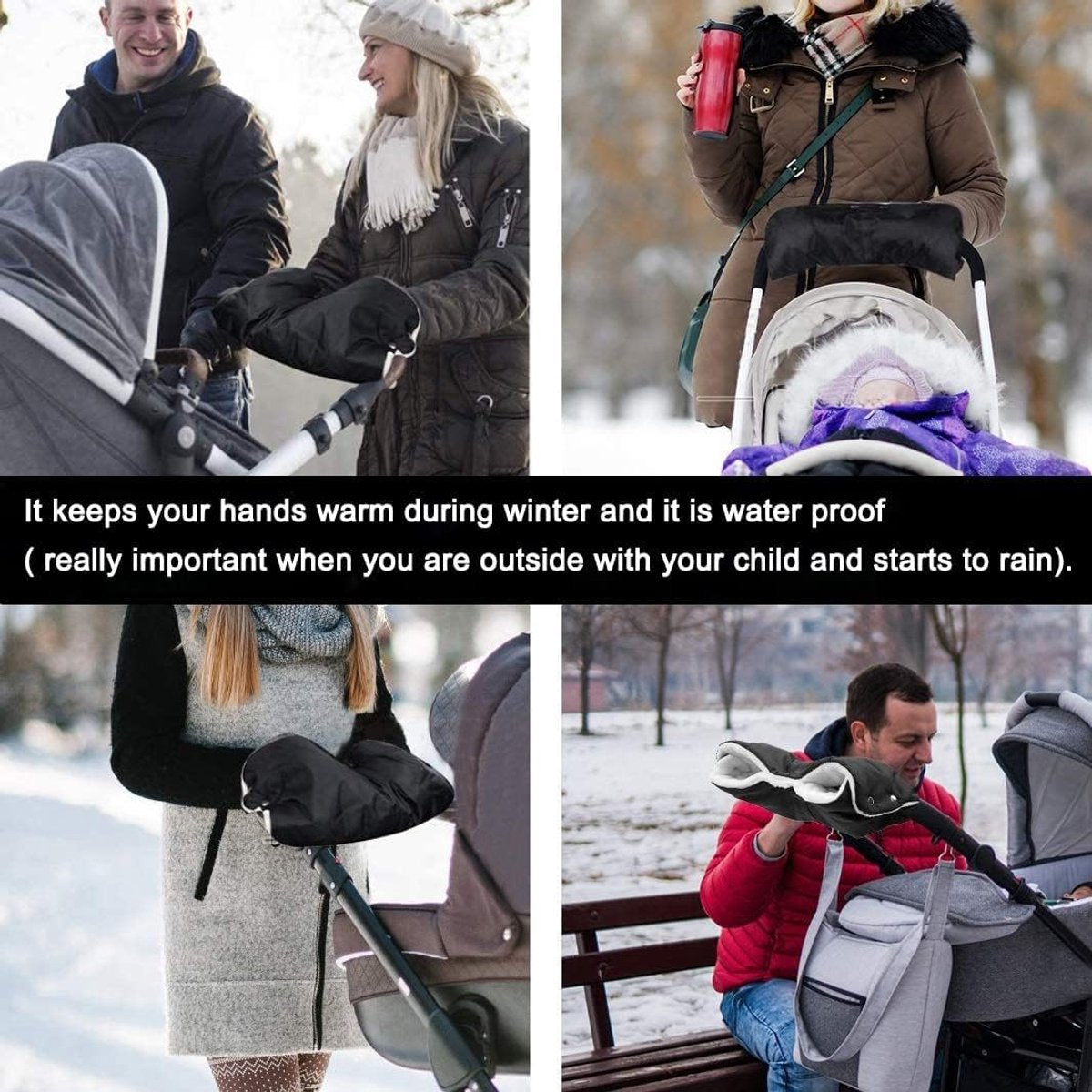 Fleece Stroller Gloves - Waterproof, Windproof, Frost-Resistant, Thickened and Warm - Winter Stroller Gloves (Black)
