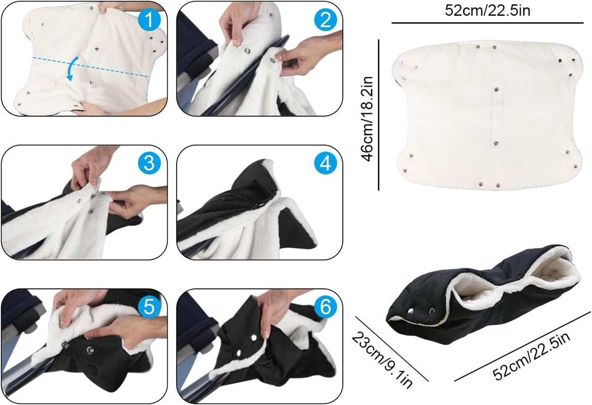 Fleece Stroller Gloves - Waterproof, Windproof, Frost-Resistant, Thickened and Warm - Winter Stroller Gloves (Black)