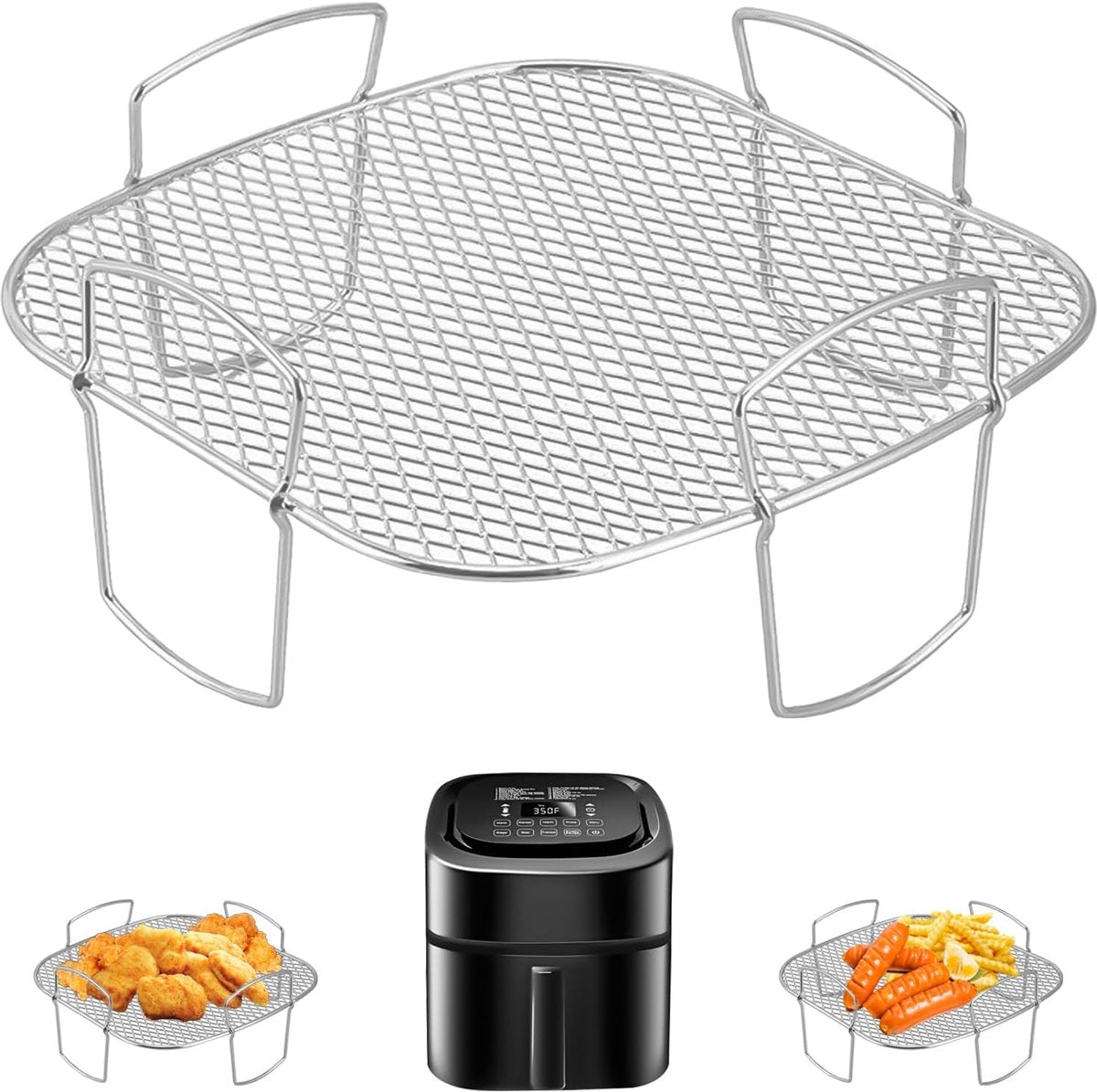 Square air fryer rack - Air fryer baking pan - Air fryer accessories - Stainless steel - 20.5 cm
