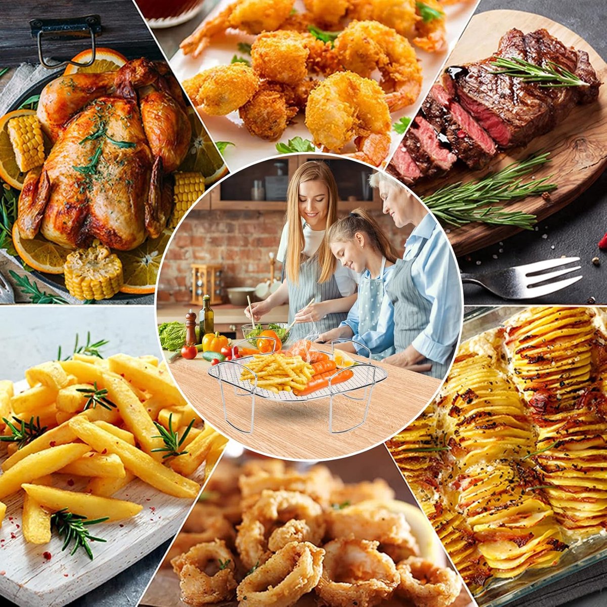 Square air fryer rack - Air fryer baking pan - Air fryer accessories - Stainless steel - 20.5 cm