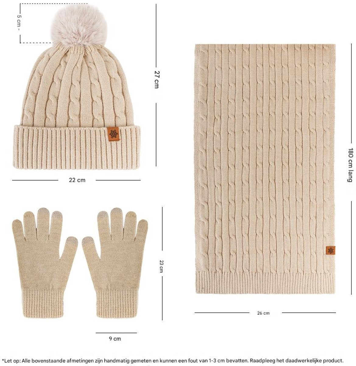 3-in-1 Hat, Scarf & Gloves for Women - Winter Warmth - Cycling Ear Warmers - Knitted Hat, Scarf & Gloves - Beige - Christmas Gift - Birthday Gift