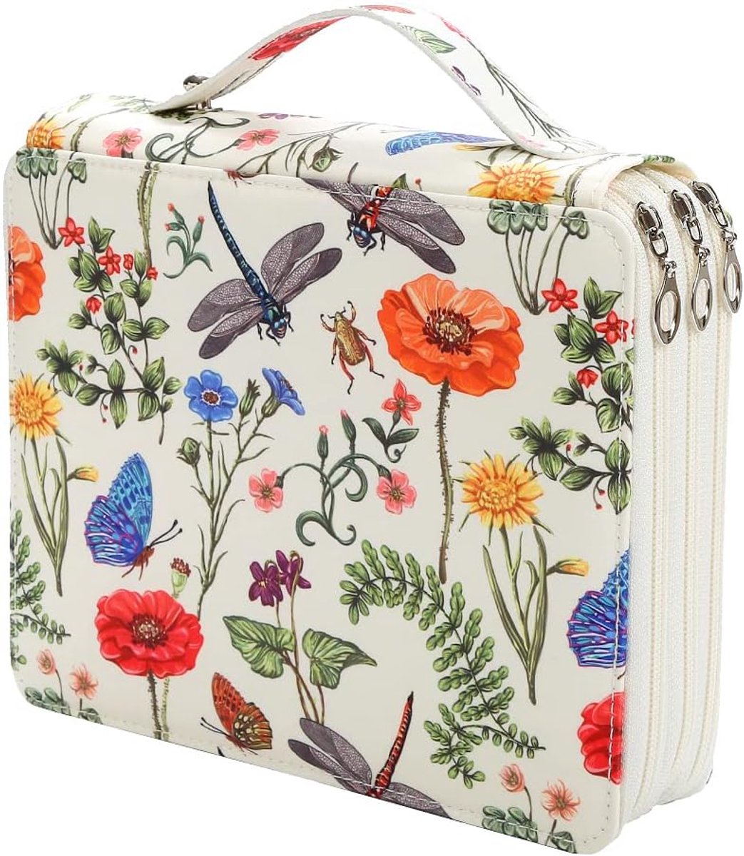 Pencil Case - Large Capacity | Colored Pencils | Pencils | Zippered - Three-Layer Pencil Case - Pencil Storage Bag - Holds 120 Pencils - White