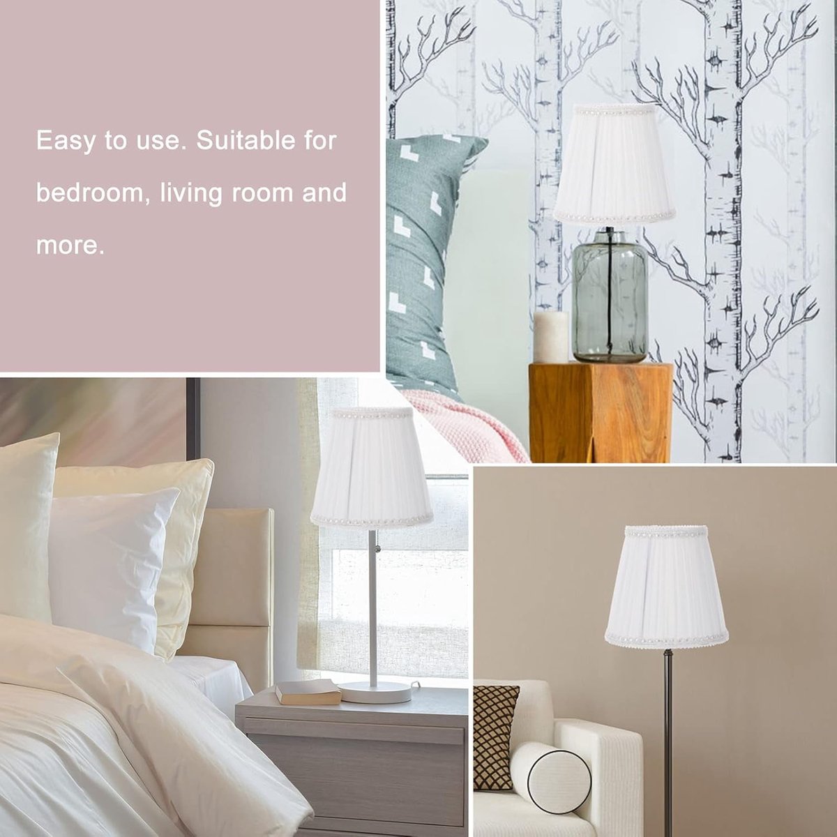 Lampshade - Table Lampshade - White Pleated Tubular Lampshade - Small - Suitable for Table Lamps and Floor Lamps - 13.5x10cm