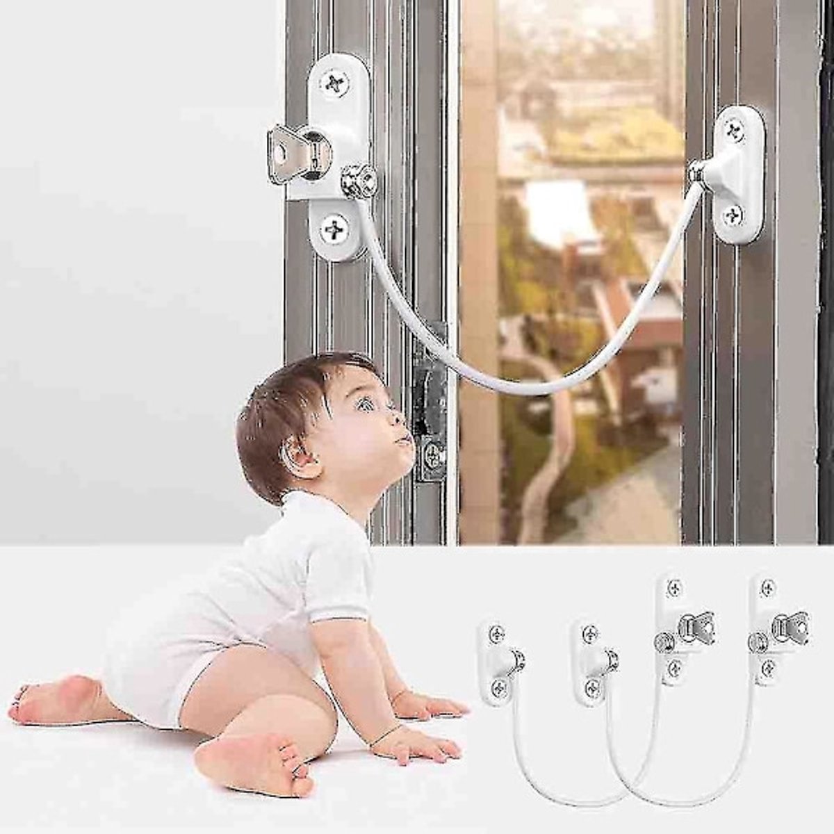 Window Locks - 4-pack window locks, window stops, child-proof window locks, door locks - White