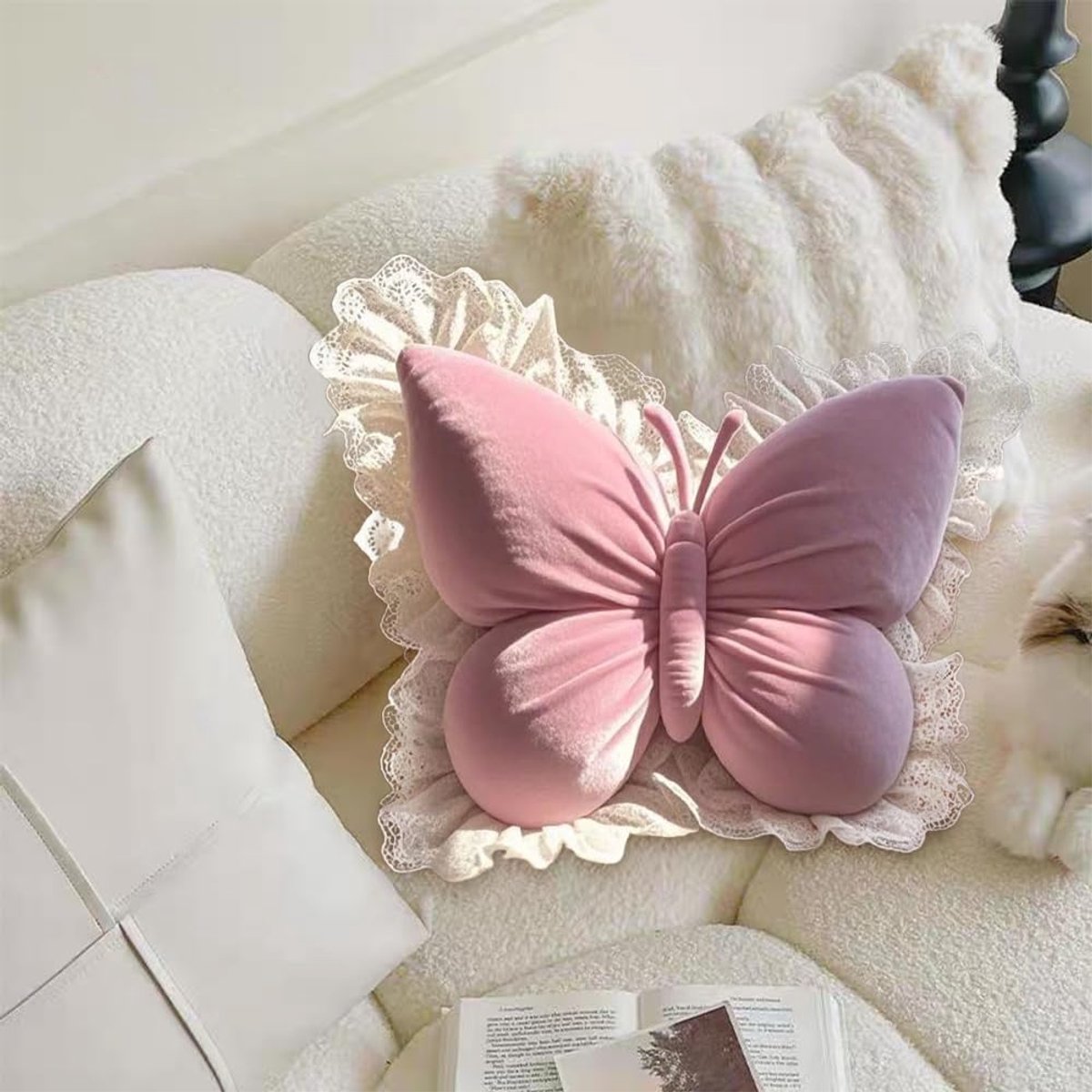 Decorative Cushions - Butterfly-shaped decorative cushion - Soft, supportive cushion - Suitable for office chairs and car seats (Pink)