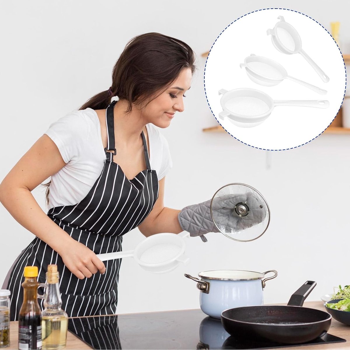 Filter - Strainer - Strainer Set - Strainer Set - Three-Piece Strainer Set with Handles - Kitchen Strainer - Milk Strainer - Suitable for Camellia Milk Tea (3, 4, 5.5 inches)