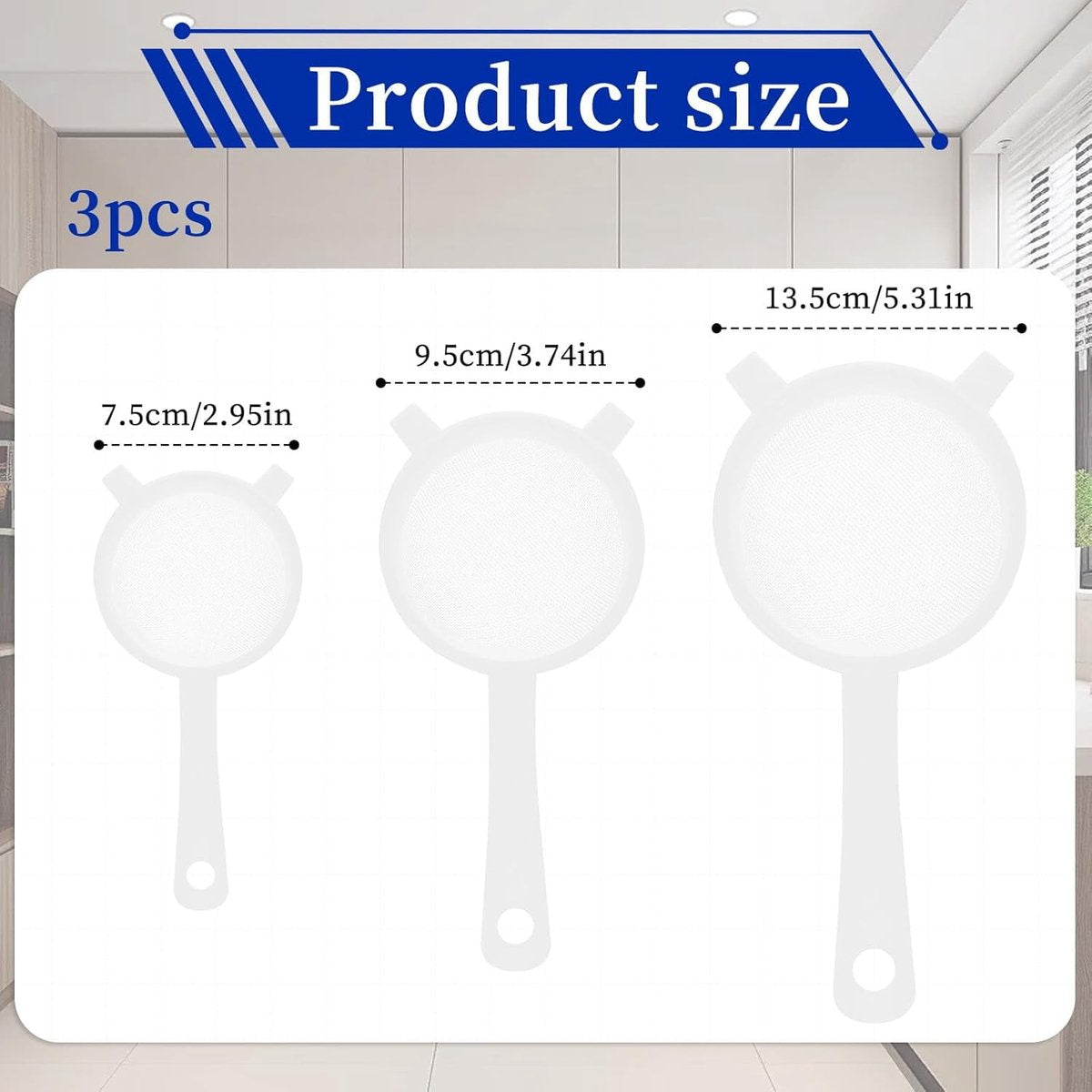 Filter - Strainer - Strainer Set - Strainer Set - Three-Piece Strainer Set with Handles - Kitchen Strainer - Milk Strainer - Suitable for Camellia Milk Tea (3, 4, 5.5 inches)