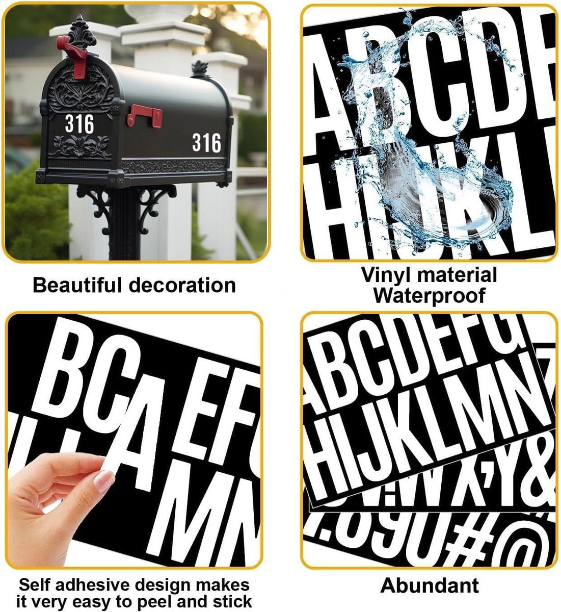 letter stickers - 10-sheet vinyl letter stickers - 2-inch self-adhesive alphabet and number stickers - waterproof - suitable for mailboxes, windows, doors, cars, boats, house numbers (white)