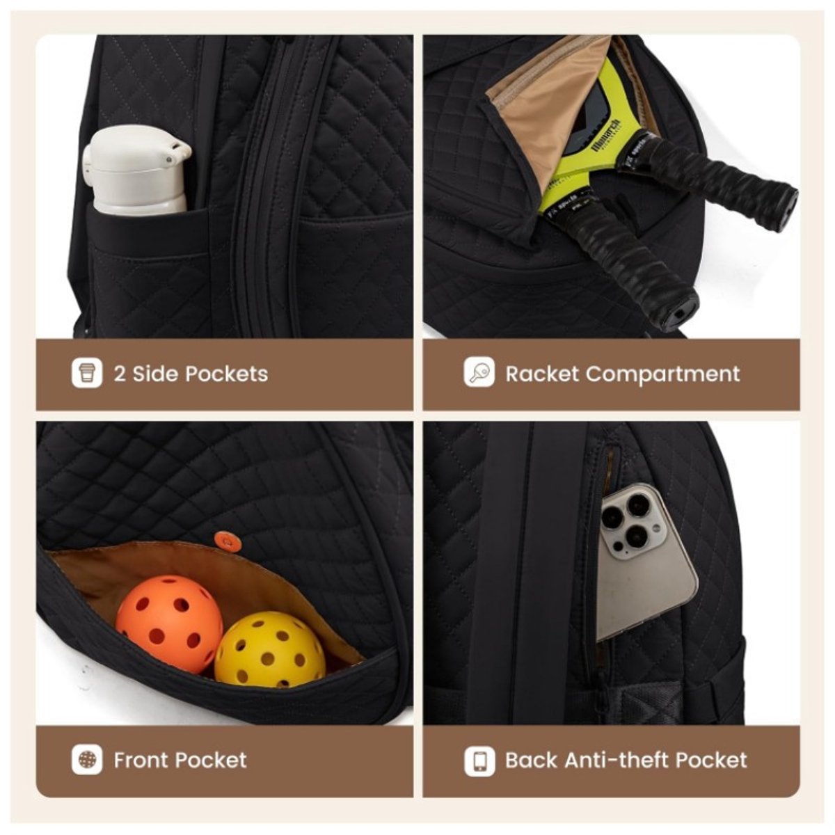 Backpack - Tennis Shoulder-Crossbody Bag - Sports Bag - Waterproof Racket Bag - Suitable for Pickles and Badminton - Off-White