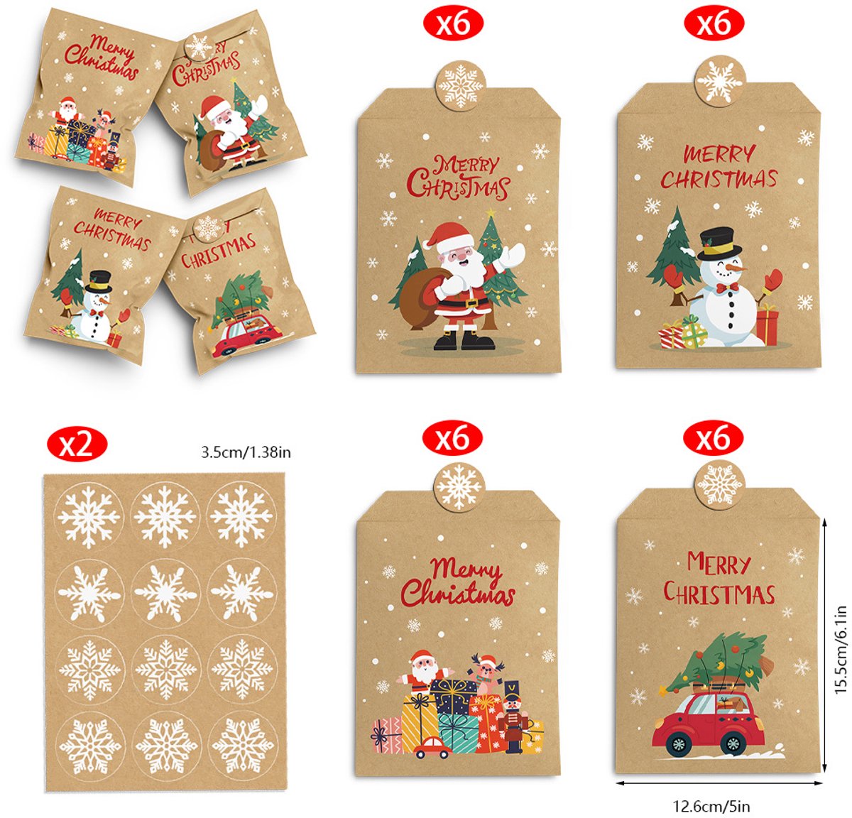 24 pcs - Christmas mini envelopes - paper bags - Christmas decorations and packaging - gift bags - Christmas storage bags