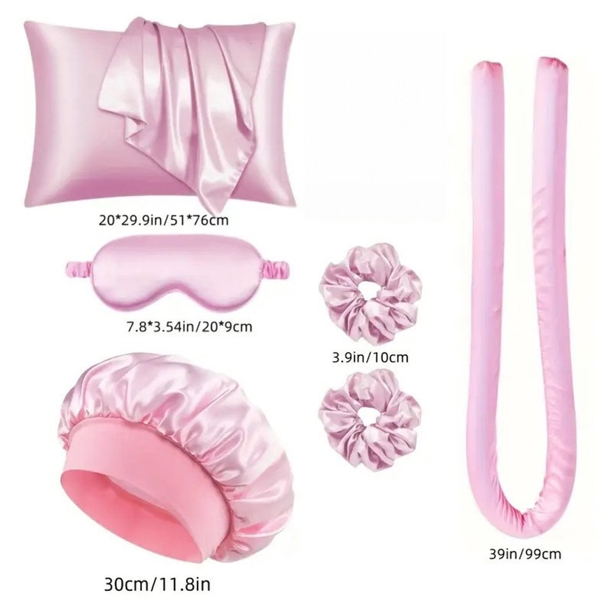 Hair Rollers - 9-Piece - Heatless Curling Iron - Heatless Curls - Curls without Heat - Includes Hair Clip and Satin Sleep Cap (Pink)