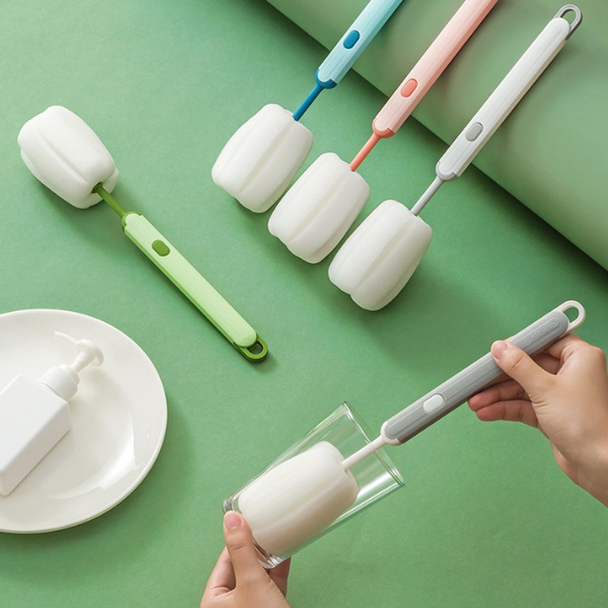 Brush - Detachable sponge brush - Long-handled bottle brush - Suitable for coffee cups, glasses and other kitchen utensils.