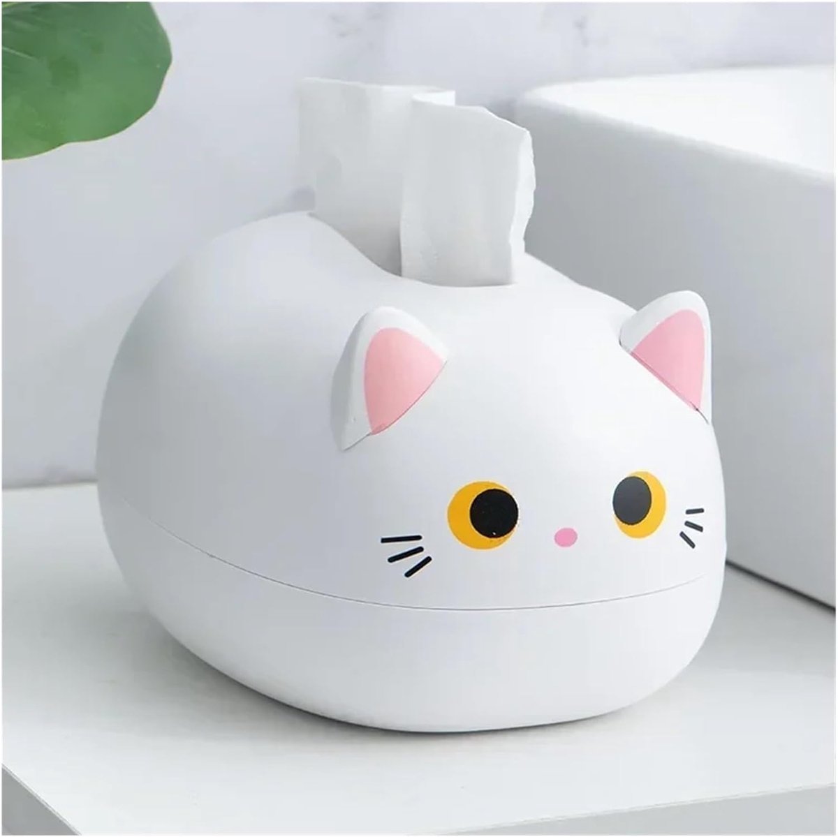 Tissue Box - Tissue Box Organizer with Cat Print - Napkin Holder for the Living Room - Tissue Box for the Kitchen - Toilet Paper Holder for the Bathroom (White，22*16*13cm)