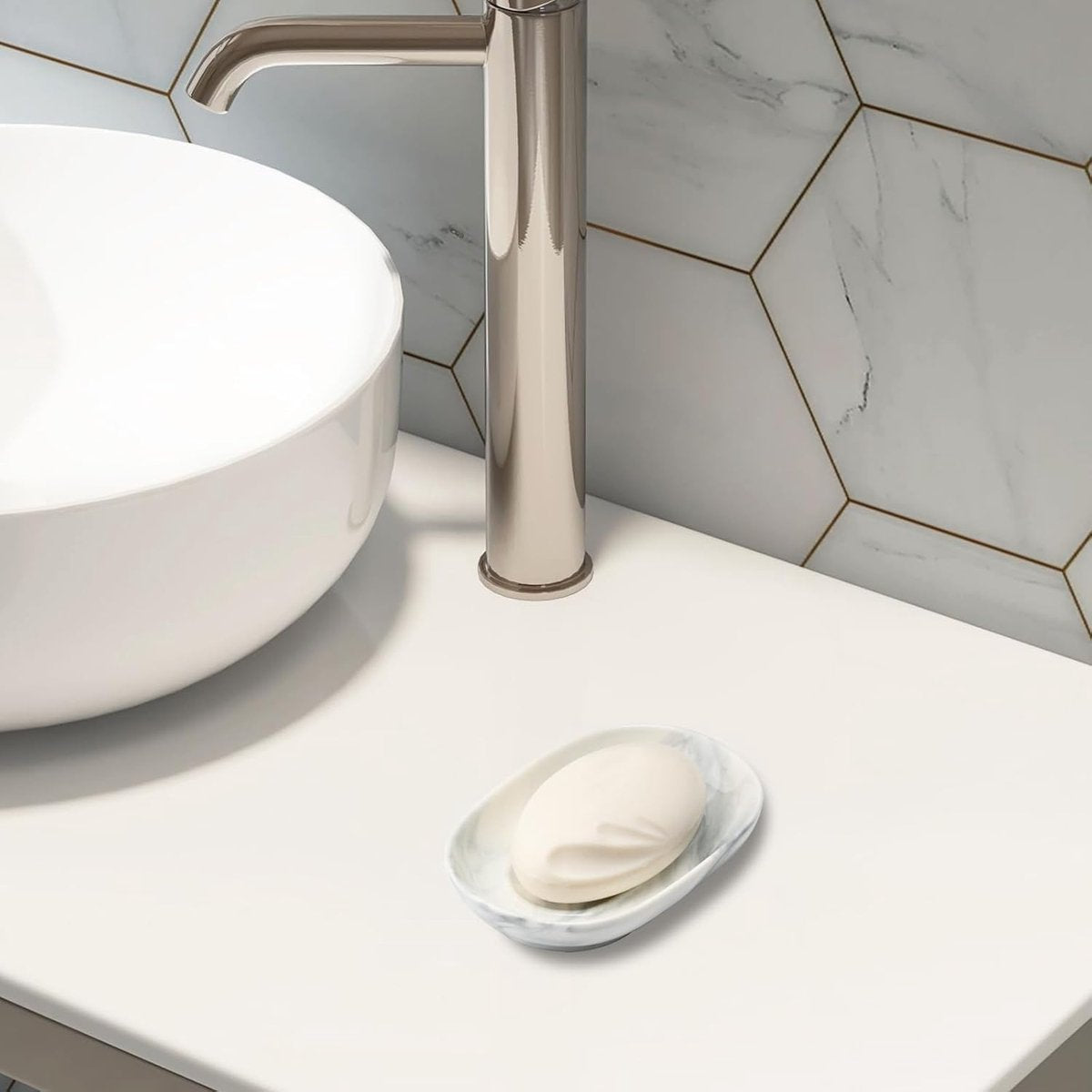 Soap Dish - Ceramic Soap Dish - Non-Slip Marble Soap Dish - Bathroom Soap Holder - Suitable for Bathroom, Shower, Kitchen and Travel.