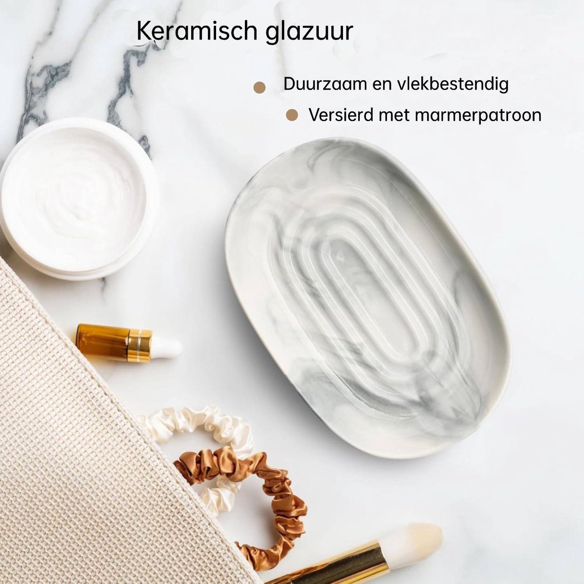 Soap Dish - Ceramic Soap Dish - Non-Slip Marble Soap Dish - Bathroom Soap Holder - Suitable for Bathroom, Shower, Kitchen and Travel.