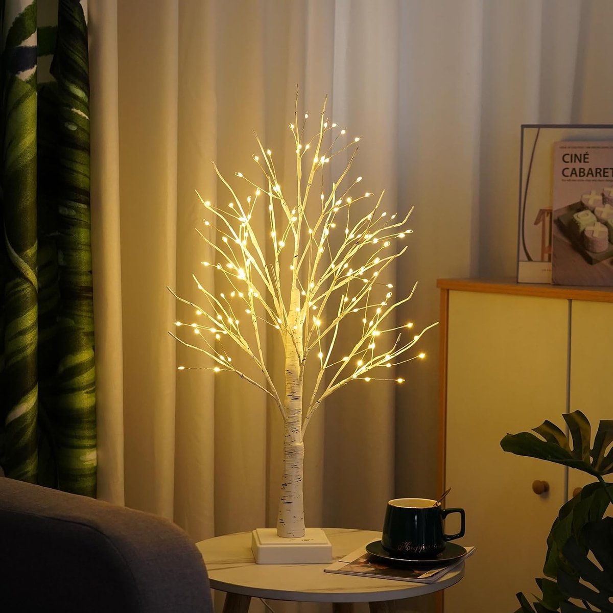 LED Lighting - Christmas Tree with LED Lighting - 60cm Birch Wood Christmas Decoration - Bright and Warm White Tree Lights - Suitable for Indoor Christmas Decorations - Thanksgiving/Christmas Decorations Indoors