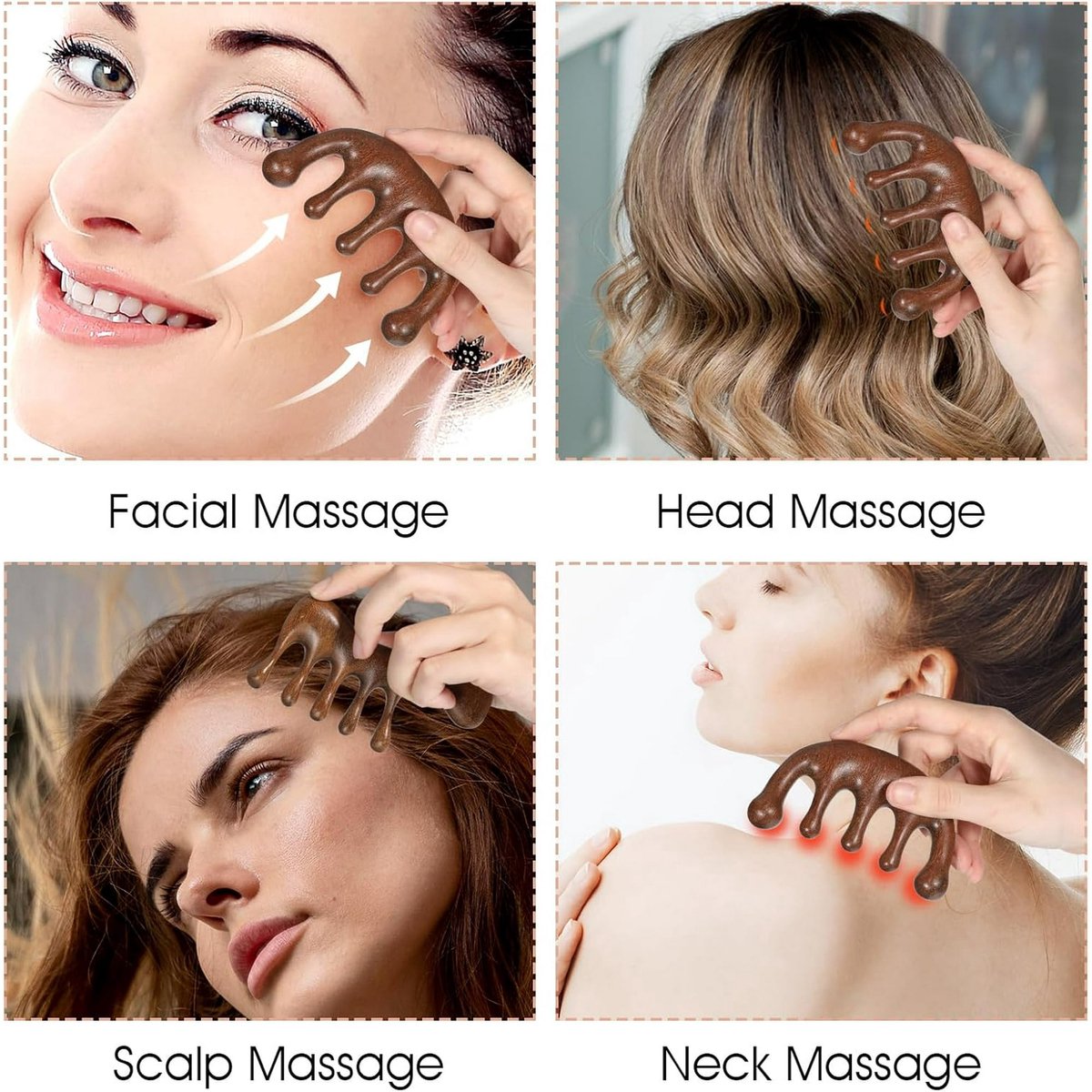 2-Piece Scalp Massage Comb Set - Wooden Wide-Tooth Comb - Wooden Scalp Massage Comb Unisex