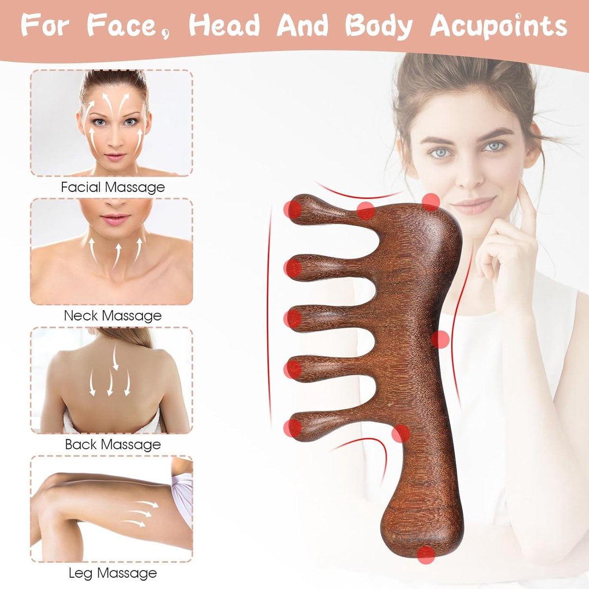 2-Piece Scalp Massage Comb Set - Wooden Wide-Tooth Comb - Wooden Scalp Massage Comb Unisex