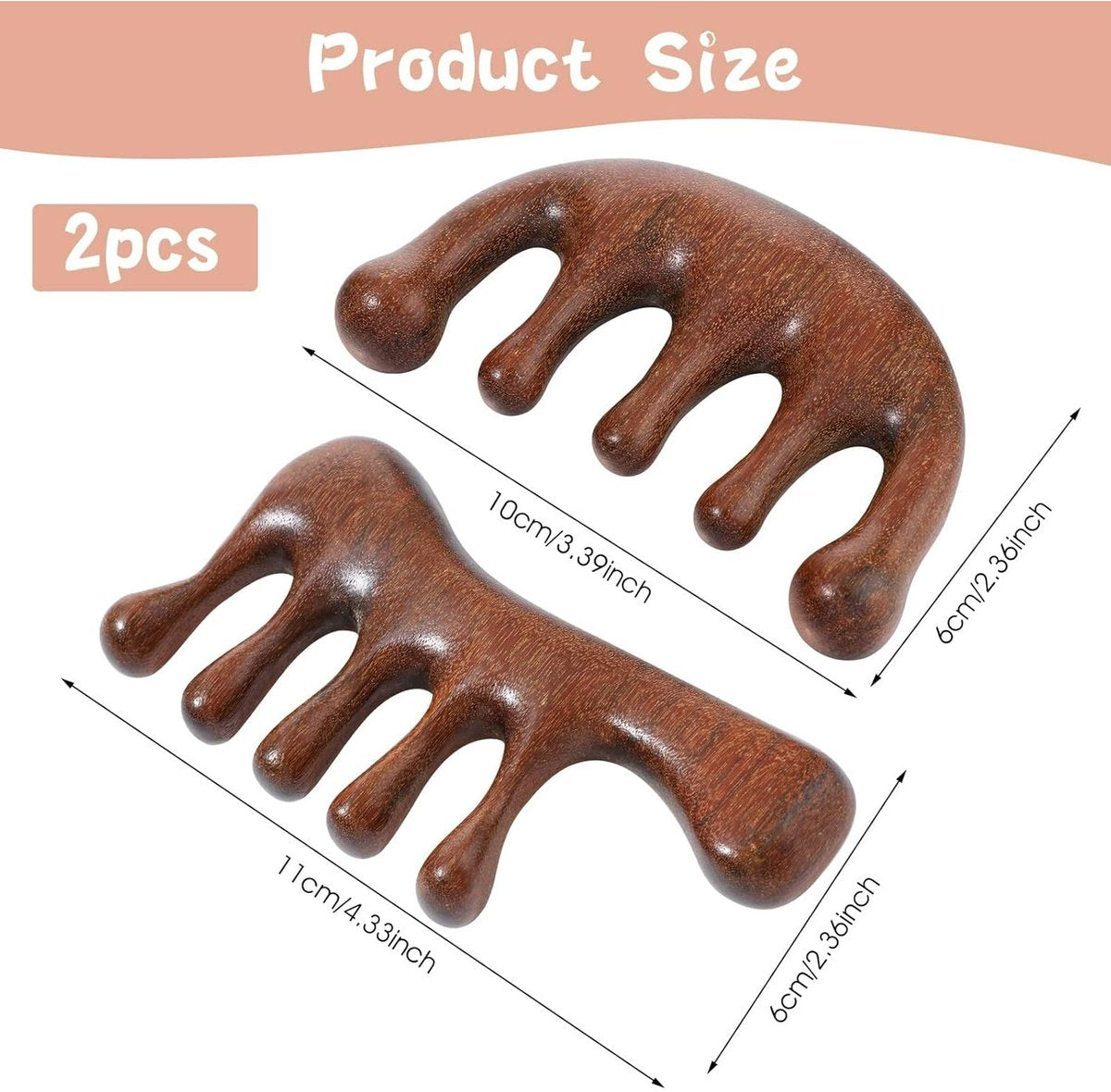 2-Piece Scalp Massage Comb Set - Wooden Wide-Tooth Comb - Wooden Scalp Massage Comb Unisex