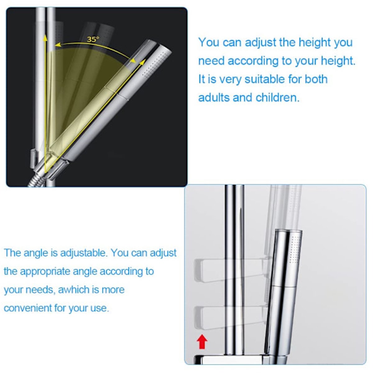 Shower head holder - Adjustable shower head holder - 45° rotatable universal shower head 20-25 mm - Shower head holder with rail