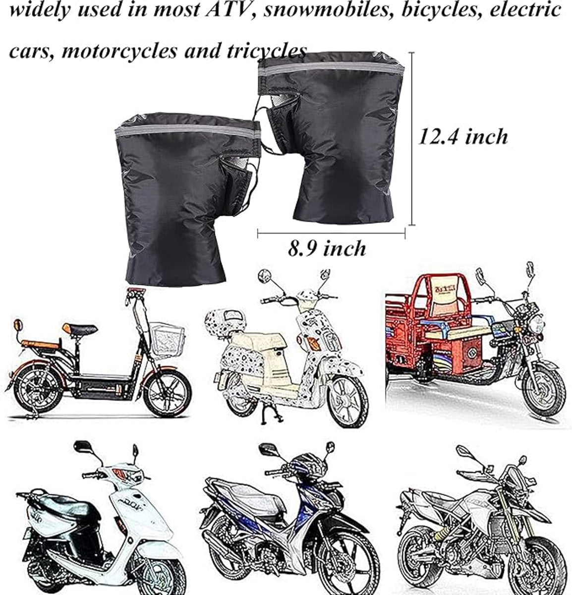 Hand Muffs - Extra Padded Cycling Gloves - Warm Gloves - Cycling Muffs - Scooter Gloves - Hand Warmers - Cycling Accessories - Winter - Windproof - Waterproof - Black