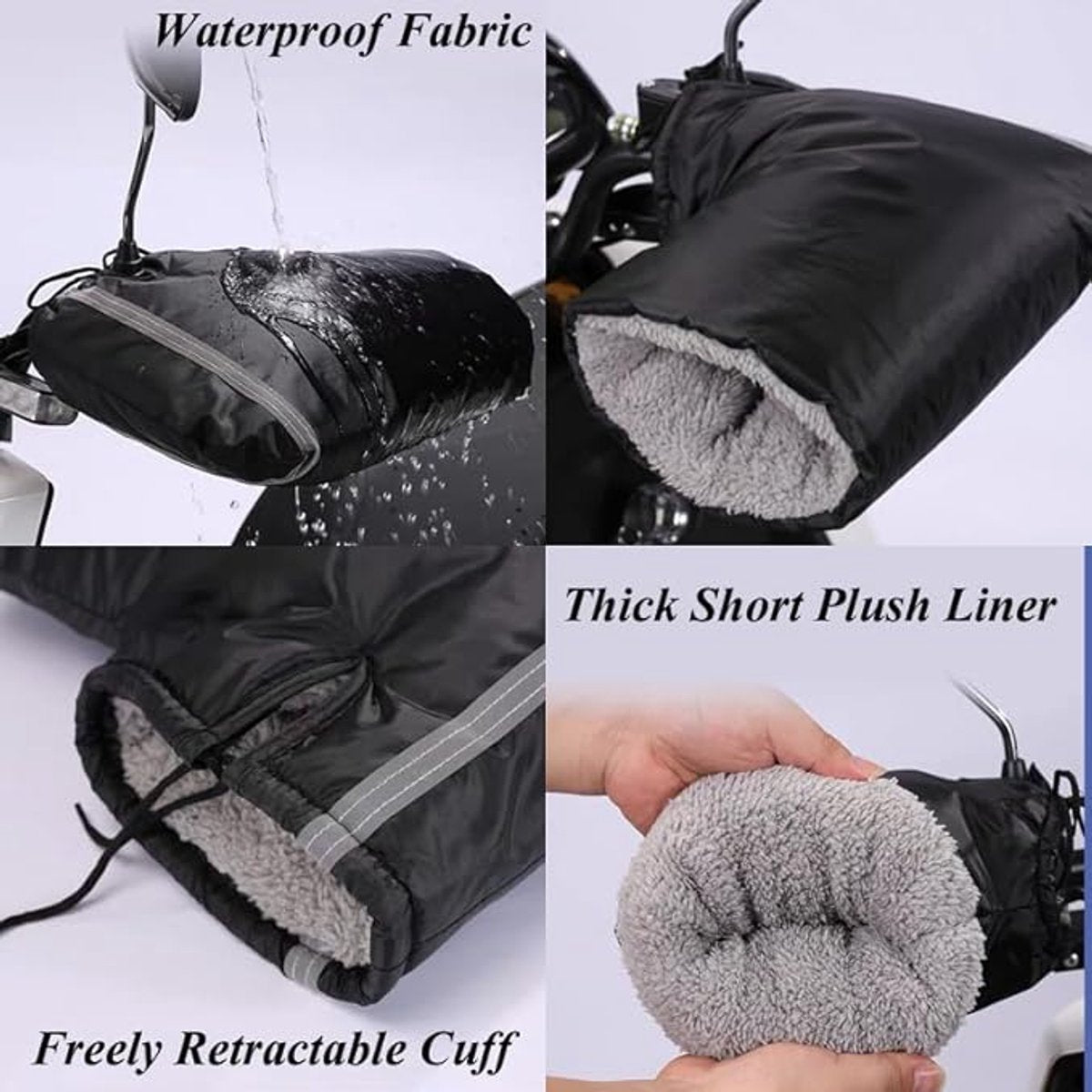 Hand Muffs - Extra Padded Cycling Gloves - Warm Gloves - Cycling Muffs - Scooter Gloves - Hand Warmers - Cycling Accessories - Winter - Windproof - Waterproof - Black