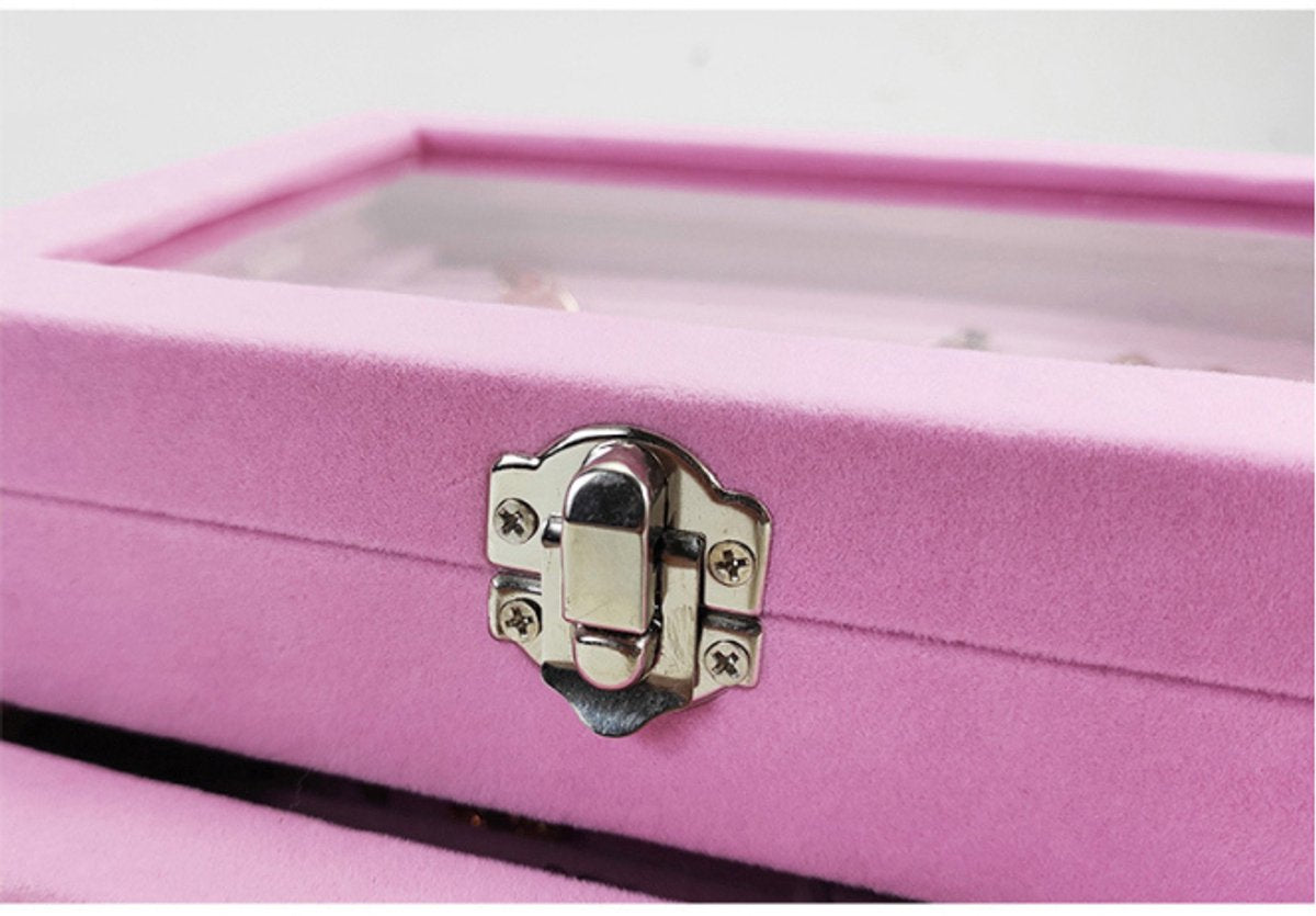 Jewelry Box - Jewelry Box with Glass Lid and Lock - 9 Compartment Jewelry Organizer - Suitable for storing earrings, bracelets and women's jewelry.