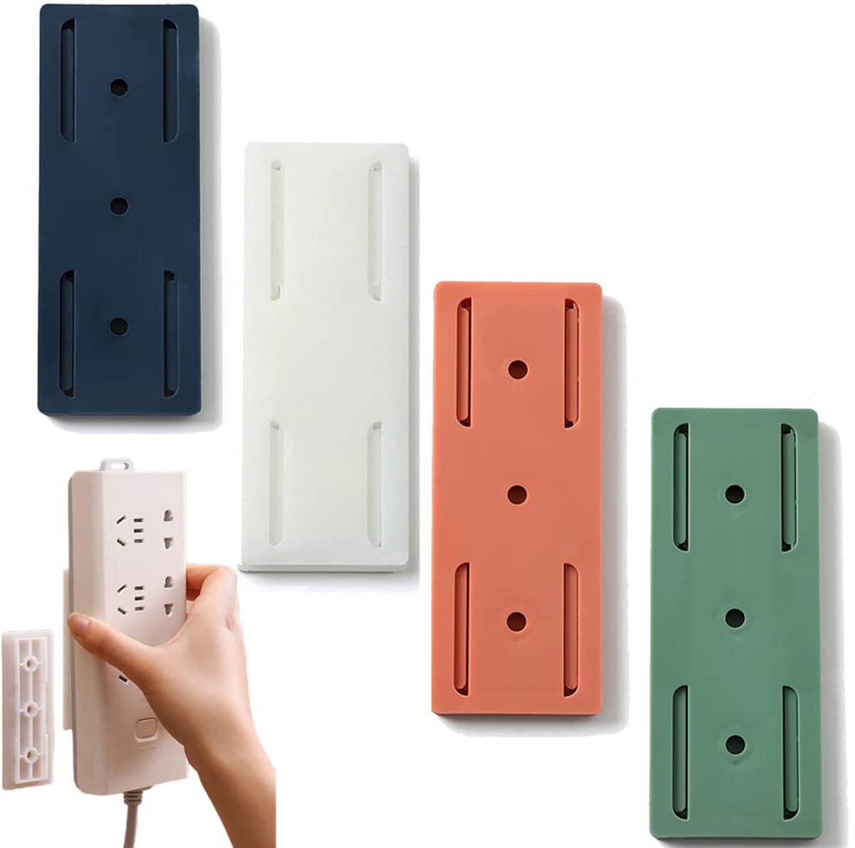 Self-adhesive - Desk socket holder - No perforation - Self-adhesive socket holder - Cable management - No perforation surge protection - Power strip holder bracket (4 pieces)