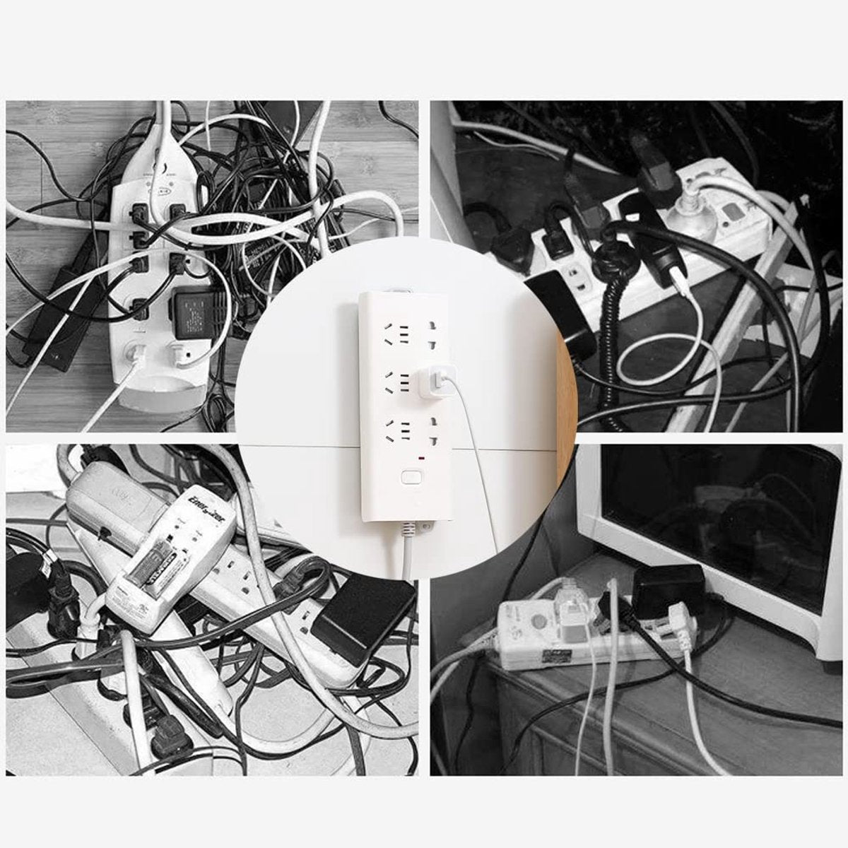 Self-adhesive - Desk socket holder - No perforation - Self-adhesive socket holder - Cable management - No perforation surge protection - Power strip holder bracket (4 pieces)